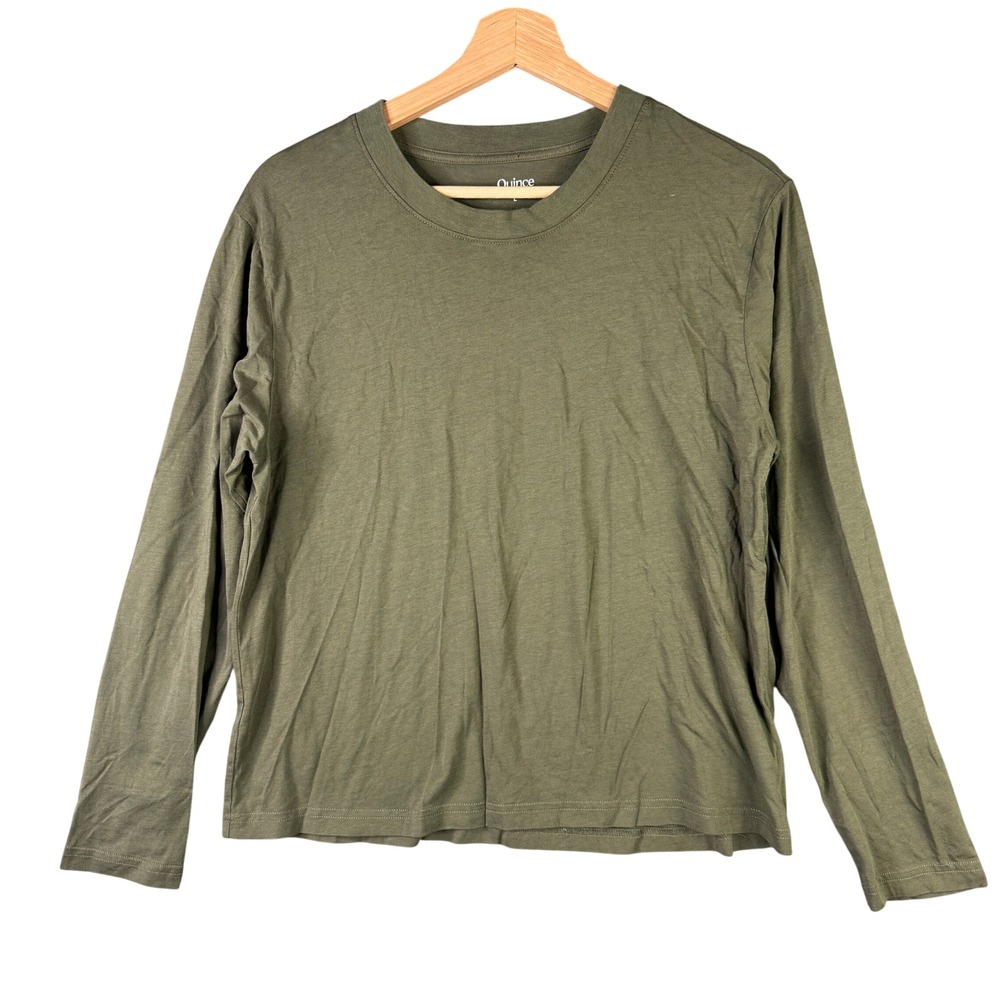 Quince Cotton Modal Crew Neck Long Sleeve Tee Olive Green Size L